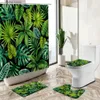 Rideaux de douche Plantes vertes tropicales rideau de douche feuille de palmier banane fleur été décor à la maison tapis de bain couvercle de toilette couverture flanelle tapis de salle de bain Y240316