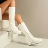 Sapatos de vestido Mulheres Altas Botas de Couro Patente À Prova D 'Água Joelho Branco Vermelho Festa Fetiche Bota Mulheres Outono Inverno