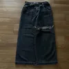 JNCO Jeans Y2K Hommes Hip Hop Rétro Graphique Brodé Baggy Jeans Pantalon Noir Harajuku Gothique Taille Haute Pantalon Large 240311