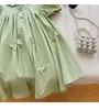 Sukienki dla dziewczyn letnie dziewczyny Linuj księżniczkę plaster z dziobem Buffy Sleeves Ubrania dla koreańskich dzieci bez obrotu od 4 do 16 lat 240315