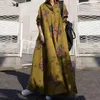 Casual Dresses Ethnic Style Dress Bohemian Floral Print Maxi For Women With Turn-down Collar Long Sleeves Plus Size