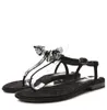 Italien Sommer Kristall Schleife Tanga Sandalen Schuhe Grosgrain Samt Weiß Schwarz Comfort Lady Flip Flops Walking EU35-40 Original Box