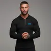 Gym Fashion Breathable Zipper Polo Shirt Mens Clothing Workout Casual Shirts Sports Long Sleeve Bodybuilding Mens s 240301