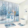 Shower Curtains Cute Snowman Christmas Shower Curtain Bath Mats Sets Cedar Bird Winter Forest Scenery Bathroom Decor Non-slip Rug Toilet Lid Mat Y240316