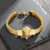 Heavy Industry Domineering 14K Gold Lion Head Bracelet Hip Hop Punk Rock Party Accessories Mens Gifts