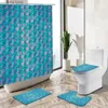 Rideaux de douche Ensemble de rideau de douche échelle de sirène motif géométrique de couleur décor à la maison tapis de bain couverture de couvercle de toilette flanelle salle de bain tapis antidérapant Y240316