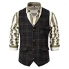 سترات الرجال Veikeey Vintage Suit Suit Plaid Tweed Men Pitcated Fit Perchcoat لحضور حفل زفاف العريس السترة بلا أكمام