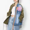 2024 Spring Autumn High Quality Lapel Long Sleeve Fake Two Piece Denim Coat Patchwork Vintage Jacket Women Casual 240311