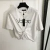 24 designers t-shirts mode t skjortor kvinnor bröst bokstav skjorta stora stift blommor tryck pin tucked midja kortärmad t-shirt samla midjetoppar tees dam topp slxl