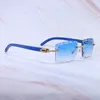 Moissanite Lunettes de soleil Diamond Cut Carter Luxury Desinger Lunettes de soleil Vintage Mens Shades Lunettes Cool Décoration extérieure sans monture HipHop 012 Blue Wood Sunglass