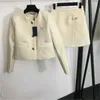 Two Piece Set Women Designer Womens Clothing New Tweed Suit Triangle Label Embelled Round Neck Long Sleeve Jacket Pin Embelled kjol Set Woman Outfits