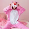 Пижамы кигуруми с длинными рукавами и капюшоном Розовая пантера Kawaii Onesie женские фланелевые цельные пижамы животные Pamas костюмы для вечеринок с героями мультфильмов