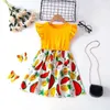 Girl's Dresses Korean style new summer kids girls dress up little kids flying sleeves with watermelon print fashionable princess dresses H018 240315