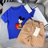Trendy brand new Korean version of cartoon printed short sleeved shorts for boys and girls two-piece set for fashionable middle-aged and elderly children