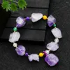 Filo Bracciale con ametista naturale Cristallo viola Quarzo Cluster Irregolare Ghiaia grezza Perline Bracciale Pietra Compleanno Donna Orgone Gioielli