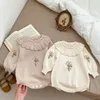 Herfst baby meisjes kleding bodysuit peuter fijn gebreid borduursel baby trui jumpsuit 240305