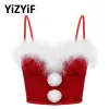 Tops Women Flannel Corset Christmas Costume Bustier Underwired Bra Crop Top Faux Fur Trimming Fuzzy Ball Decor Tank Cropped Vest Tops