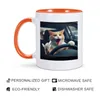 أكواب 11 أوقية مضحكة Cat Cat Ceramic Coffee Mug 3D تأثير الطباعة على قيادة الحليب شاي متعدد الألوان للأصدقاء أي عائلة Novetly Gift