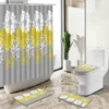 Duschvorhänge, 3D-Blumenblühender Duschvorhang, abstrakte Kunst, Badezimmer-Deko, europäischer Stil, rutschfester Teppich, Toilettendeckelbezug, Flanell-Badematten-Set Y240316