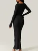 Casual Dresses Women's Bodycon Lounge Dress Solid Color Ribbed Square Neck Long Sleeve Ankle Length