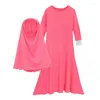 Vêtements ethniques Musulman Islamique Filles Ramadan Abaya avec Hijab Robe pleine longueur Burka Enfants Enfant Bébé Robes Prière Khimar Caftan 2 Pièces