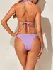 Damskie morze stroju kąpielowego Dwuczęściowy bikini fioletowy kostium kąpielowy w klatce kąpielowej letni pasek szyjki stroje kąpielowe kobiety 2022 do plaży s ~ lc24315