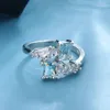Klaster pierścieni modne damskie pierścionek z cyrkonu akwamarynowego 925 Srebrna impreza biżuteria