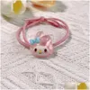 Accessoires de cheveux Dessin animé mignon Kuromi corde lapin grande oreille bandes de chien fille bande de caoutchouc élastique bébé chapeaux coréens enfants ornements Dhtfs