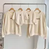 3XL Spring Family Matching Outfits Long Sleeve Hoodies Baby Bodysuit Cartoon Bear Mother And Father Kids Clothes Cotton Sweater 240315