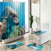 Douchegordijnen Dolfijn Zeeschildpad Dierenprint Douchegordijn Tropische Vissen 3D Ocean World Design Antislipkleed Toilethoes Badkamerdecoratieset Y240316