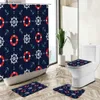 Rideaux de douche Dessin animé ancre enfant salle de bain rideau de douche ensemble thème nautique conception créative tapis antidérapant couvercle de toilette couverture flanelle tapis de bain Y240316