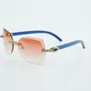 Fashion-cut lens klassiek boeket diamanten zonnebril 8300817 met natuurlijk blauw hout armgrootte 18-135 mm