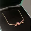 Designer tiffay and cos New Twisted Knot Necklace for Womens Light Luxury Small Popular Rose Gold Bow Collar Chain High Grade Pink