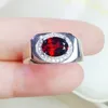 Küme halkaları erkekler Rinsi Doğal Gerçek Kırmızı Garnet Oval Stil 925 STERLING Gümüş 6 8mm 1.6ct Taş İnce Takı X239269