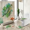 Shower Curtains Sea Turtle Shower Curtain Ocean Animal Green Plant Beach Starfish Wood Board Home Deco Bath Mat Toilet Cover Bathroom Carpet Set Y240316