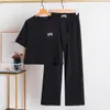 Women's sportswear two-piece designer short-sleeved new summer wide-leg pants fashion two-piece set