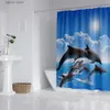 Shower Curtains Dolphin shower curtains blue underwater world ocean life polyester fabric childrens ocean themed bathroom decoration set with 12 hooks Y240316