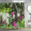 Cortinas de chuveiro floresta tropical cortina de chuveiro exuberante verde selva floresta planta folhas cenário tecido decoração do banheiro cortinas de banho com ganchos y240316