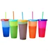 710ML Temperatuur Kleur Veranderende Koude Kopjes Plastic Herbruikbare Magic Tumbler Sap Koffie Met Rietjes Drink Water Fles Wtjlg6718775