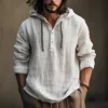 Men Shirts Hoodie Blouse Long Sleeve Buttons Pullover Solid Comfortable Cotton Linen Casual Loose Holiday Male Tee Tops 240304