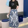 2 피스 드레스 치마 세트 여성 디자이너 의류 Medusa Halter Top Vintage Print High-Waisted Skirt Set 고품질 여성 의류