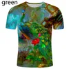 Camisas casuais masculinas moda lindo pavão impresso 3d camiseta rua casual flor e pássaro gráfico teec24315