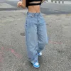 Low Rise Jeans Womens Spring Fall Fashion Straight Leg Pants Designer Denim Trousers Blue Vintage Mom Loose 240307