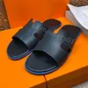 Designer slippers men slides sandal flip flops heritage calfskin leather summer beach flats lazy large fashion home mules casual slide