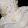 고급스러운 꽃 소녀 드레스 볼 가운 레이스 진주 구슬로 된 크리스탈 오간자 릴레틀 어린이 생일 대회 결혼식 가운 공주님의 어린이 결혼식 파티
