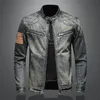 Vintage fashion all-match denim jacket trend handsome casual mens personality stand-up collar zipper denim top 240314