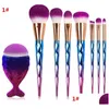 メイクアップブラシ8PCSメイクアップブラシセットマーメイド型ファンデーションパウダーアイシャドウBER CONTOUR BRUSH KIT Tool Drop Delivery Health Beau dhqsy