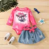 Vestidos Zafille Baby Denim Dress 2022 Cute Bull's Head Bodysuit + Bowknot Saias Set 2 Pcs Terno Infantil 018m Criança Bebê Menina Roupas Set