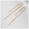 Delikat Japan Korean Long Tassel Linjära kedjaörhängen för kvinnor, 14K gul guldörel med tråden Dangle örhänge