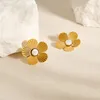 Studörhängen Wild Free Vintage Flower rostfritt stål för kvinnor Vit skalmetallband 18K Guldpläterade smycken